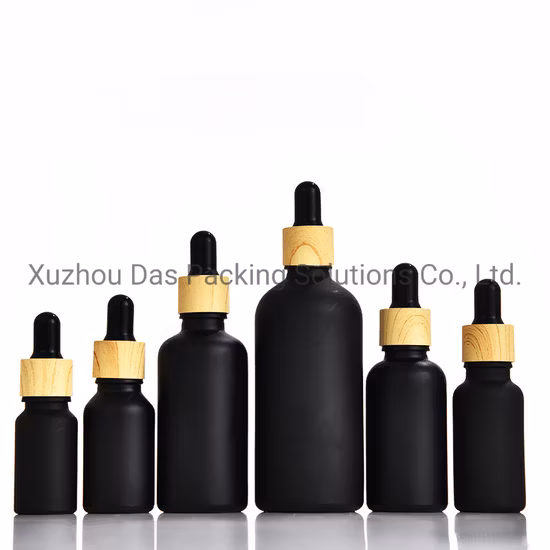 30 ml, 50 ml, 100 ml schwarze Glasflaschen mit Schraubverschluss für Kosmetika und Hautpflegeserum in 30 ml UV-beständigen violetten Glasgefäßen mit maßgeschneiderten schwarzen Tropfern oder Schraubverschlüssen